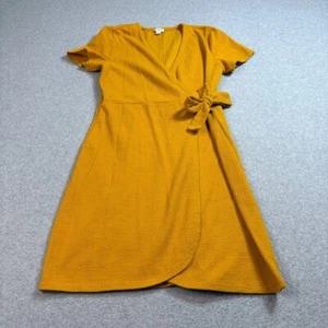 J Crew Dress Woman M Yellow Knit Wrap Bow Short Sleeve Academia Heritage Boho - Picture 1 of 8