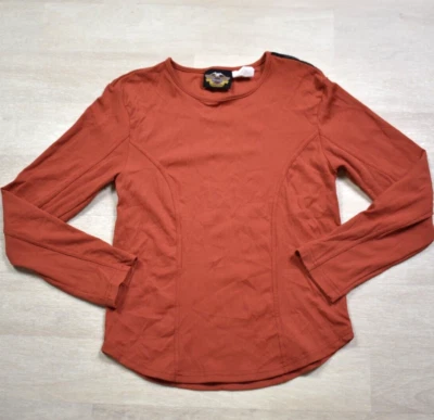 Y2K женщин Harley Davidson длинным рукавом рубашка оранжевый ребристый винтажный 2000-х эластичной - Изображение 1 из 4