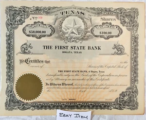 C1905 First State BanK BOGATA TEXAS Stock Certificate BANKING Scripophily BANKER - Picture 1 of 2