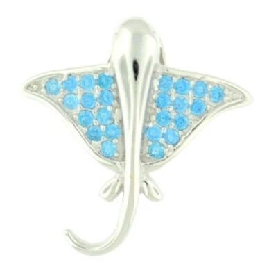 Solid 925 Sterling Silver Natural Blue Topaz Gemstone Women's Stingray Pendant  - Image 1 of 2