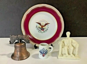 Lot 4 Abraham Lincoln Memorial, Woodmere Plate, Liberty Bell, Eagle Toothpick  - Picture 1 of 9