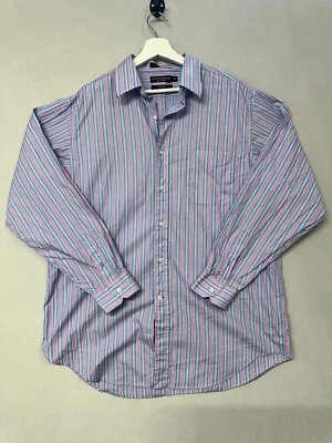 Camisa Denis de vestir Daniel Cremieux para hombre 17x35 rosa azul blanco a rayas con botones Foto 1 de 4