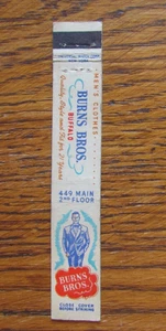 FUNDA 10 STRIKE MATCHBOOK: BURNS BROTHERS BUFFALO, NUEVA YORK AÑOS 40 MATCHCOVER A28 - Imagen 1 de 3