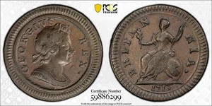 1719 GREAT BRITAIN GEORGE I COPPER FARTHING S-3662 KM556 PCGS AU50 - Picture 1 of 2