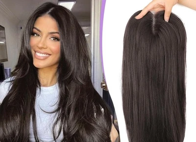 CIVRIE 18 pulgadas Topper de pelo marrón liso 360 mujer ancho parte central calidad Foto 1 de 4