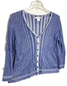 Tommy Bahama Women’s  XL 16 Blue Striped Button-Down Cardigan Sweater Silk Blend - Picture 1 of 4