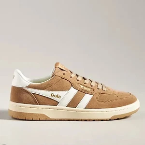 Anthropologie Gola Hawk Suede Sneakers Womens 9.5 Brown Tobacco Athleisure New - Picture 1 of 10