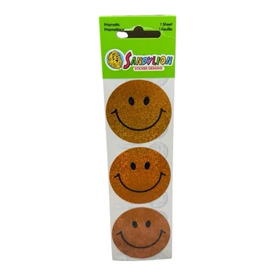 Vtg Sandylion Stickers Large Orange Happy Smile Face Shiny Foil Smiley - Image 1 of 2