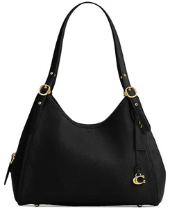 NWT COACH BELLA MEDIUM PEBBLE LEATHER SHOULDER BAG IN BRASS AND BLACK CR979 - Picture 1 of 10