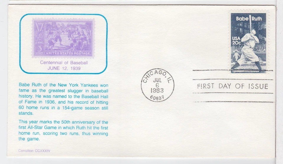 TurtlesTradingPost- Babe Ruth   1983 #2046 FDC- Carrollton Cachet - Image 1 of 1