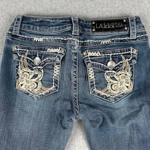 LA Idol Jeans Woman 7 Bootcut Rhinestone Bling Embroidered Pocket 29x31 USA West - Picture 1 of 9
