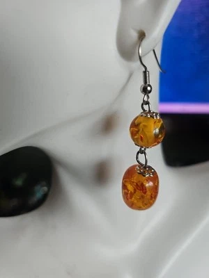 925 Sterling Silver Honey Amber Dangle Earrings 2" NWOT  - Image 1 of 4