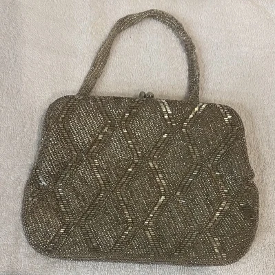 Bolso clutch vintage de noche Walborg dorado con cuentas a mano boda años 50’s  Foto 1 de 4