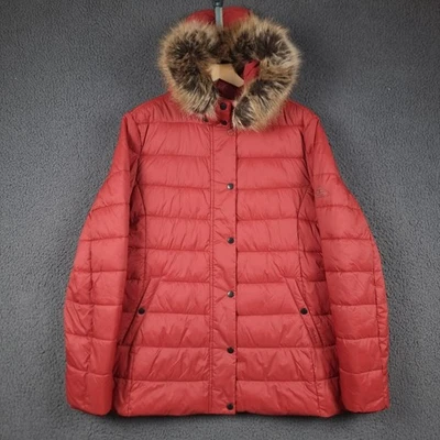 BARBOUR Jacket Womens UK 18 Red Housesteads Quilt Fibre Down Parka Puffer Fur - Image 1 of 4