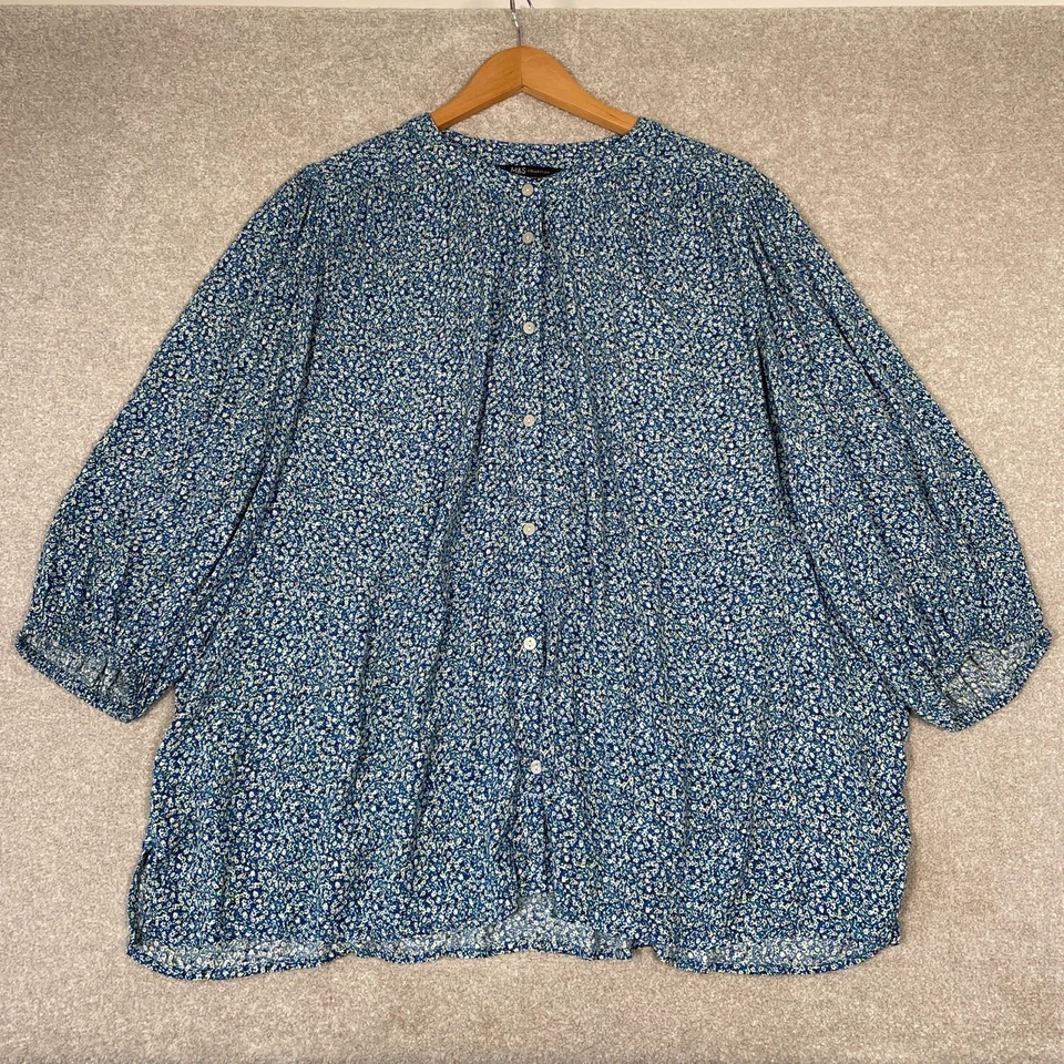 M&S Collection 3/4 Sleeve Blouse Blue Ditsy Floral Women’s Size Uk22 Floaty - Image 1 of 4