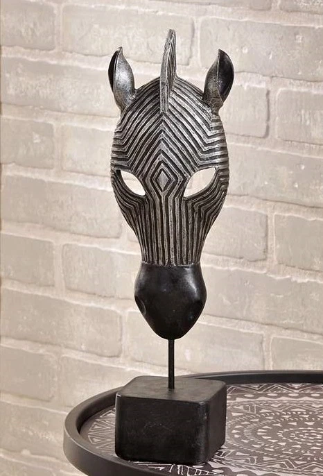 Zebra Mask Statue on Pedestal 38 cm High Silver Black Resin Africa Freestanding - Изображение 1 из 1