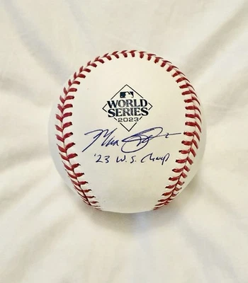 TEXAS RANGERS MAX SCHERZER signed INSCRIBED 2023 WORLD SERIES BASEBALL FANATICS - Image 1 of 4