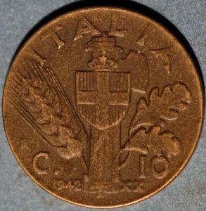 1942 Italy 10 Centesimi Vittorio Emanuele III KM# 74a - Picture 1 of 2