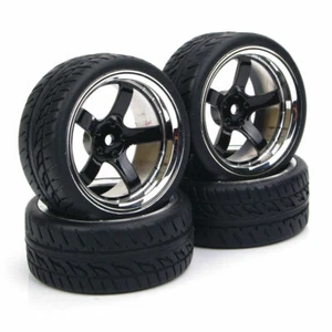 4Pcs 1/10 Rubber Flat Tire Wheel Rim 12mm Hex For HSP HPI RC On-Road Racing Car - Picture 1 of 7