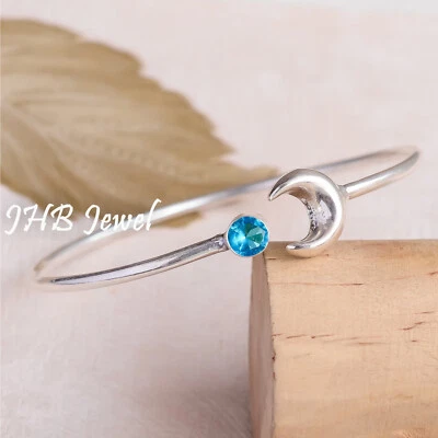 Brazalete brazalete de plata de ley 925 con piedras preciosas de topacio azul de Londres para regalo de un amigo Foto 1 de 4