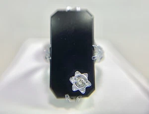 Art Deco 14k White Gold Natural Old European Diamond Black Onyx Filigree Ring - Picture 1 of 6