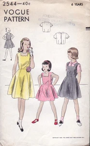 UNUSED 1949 Vogue Sewing Pattern - Girl's Jumper Dress & Blouse - Size 6 years - Picture 1 of 1
