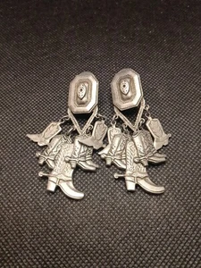 Western Cowboy Boot Dangle Pierced Earrings - Picture 1 of 7