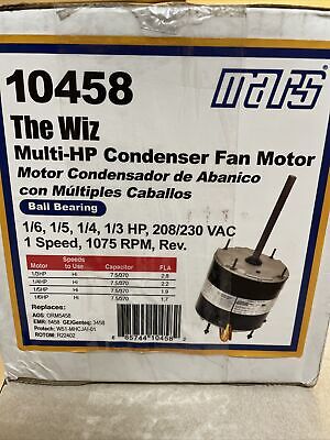 MARS 10458 1/3-1/6HP Condenser Fan Motor Y7S623D047S FOR HVAC 1075 RPM  2.8A • 99.99$
