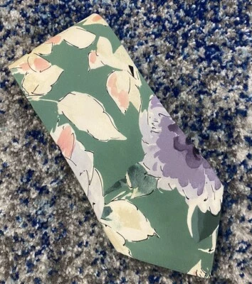 Corbata Ralph Lauren Etiqueta Púrpura Verde Púrpura Rosa Marfil Beige Floral Seda Foto 1 de 4