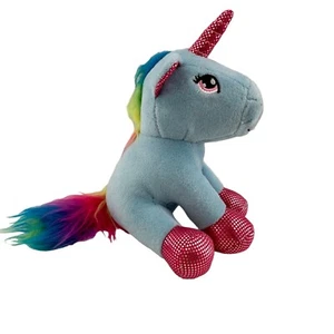 Blue Plush Unicorn Toy Rainbow Mane & Sequin Accents 9" Sparkling Scholastic a - Picture 1 of 8