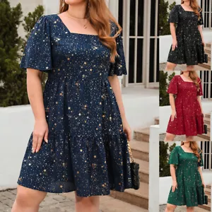 Plus Size Glitter Party Dress, Foil Print Formal Evening Gown Banquet Dress" - Picture 1 of 22
