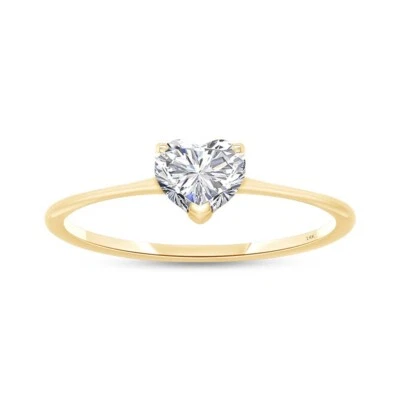 3/8 Ct Heart Cut Diamond Solitaire Engagement Band Ring 14K Solid Gold Lab Grown - Image 1 of 4