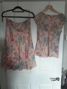 New Phase Eight Peach Floral Wedding Cruise 100% Silk Top and Skirt UK 10 - Picture 1 of 4