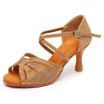 HROYL Women Ballroom Latin Dance Shoes Ladies Salsa Tango Shoes 7cm Heel Indoor Dance