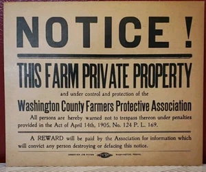 Insegna fattoria proprietà privata Washington County Pennsylvania senza violazione vintage - Foto 1 di 4
