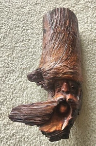 Wells Hand Carved Wood Log Mountain Man Face 12 Inches - Picture 1 of 3