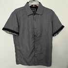 Short Sleeve Button Mens Shirt Silky Silver Stone Cool Design Large New W/O Tags