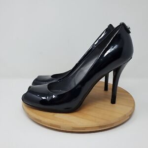 Stuart Weitzman Womens 8.5 N High Heels Pump Shoes Black Patent Leather Peep Toe