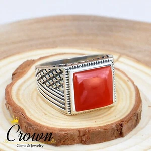 Natural Red Onyx Square Cut 925 Sterling Silver Mens Ring Jewelry - Size 6-14 - Picture 1 of 3