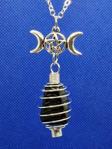 Ciondolo ONICE NERO con Triplice Dea Luna Pentacolo collana pietra amuleto - Bild 1 von 2