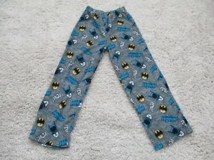 Batman Pajama Pants Boys 10/12 Gray Blue Yellow Logo Fleece Sleepwear Kids Pj - Picture 1 of 13