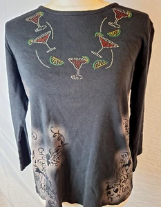 Cactus Large Shirt Rhinestone Martini Lime Cotton - Picture 1 of 5