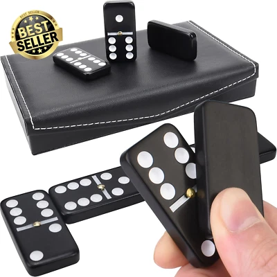 Dominos Set Double Six – 28 Tiles Classic Game w/ Black Leather Case, Family Fun - image 1 of 4