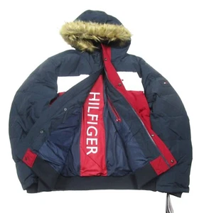 Tommy Hilfiger Men's Navy/Red/White Short Snorkel Faux Fur Hooded Zip Jacket - Picture 1 of 6