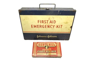2 - Johnson & Johnson & Sentinel FIRST AID KIT  Antique Tin Metal Box Health USA - Picture 1 of 11