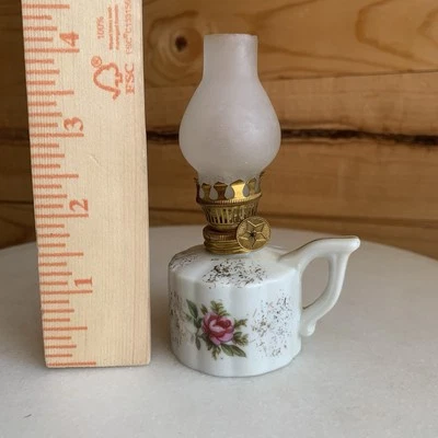 "Mini lámpara de aceite para casa de muñecas huracán Japón porcelana floral 4""" Foto 1 de 4