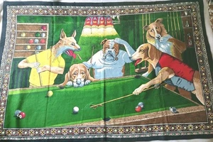 Wall Tapestry Dogs Playing Pool Billiards Crushed Velvet Bright Colors 58"X38" - Picture 1 of 11