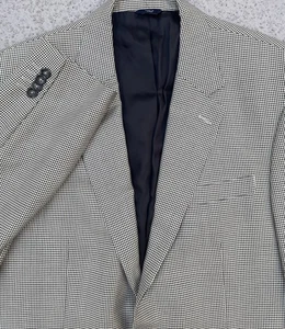 Grant Thomas Blazer Sport Coat Mens 40L Beige Black Houndstooth Silk Wool Blend - Picture 1 of 13