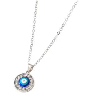 Turkish Evil Eye Necklace Silver Round Pendant with Adjustable Length Chain - Picture 1 of 5