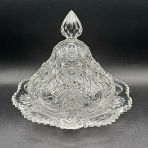 Vintage Pinwheel Lead Cut Crystal Round Covered Butter Dish W/Dome Lid Heavy - Picture 1 of 14